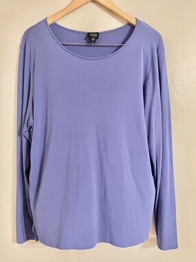 Eileen Fisher 100% Silk Long Sleeve Top Lightweight Tee Shirt Plum Purple Sz 1X